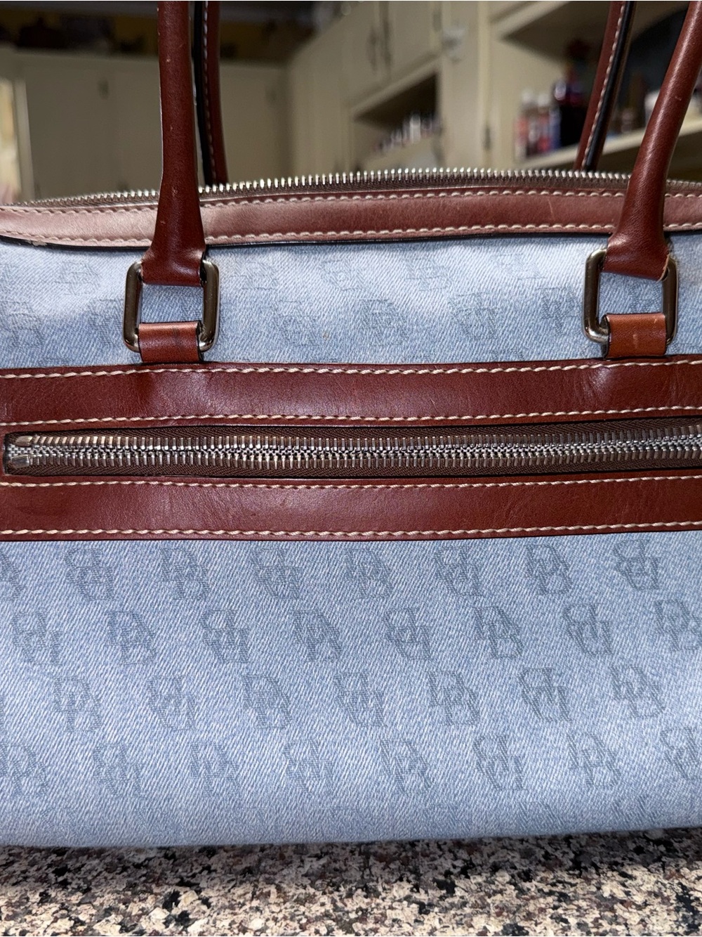 Dooney & Bourke Light Blue and Brown Satchel Handbag - Picture 5 of 11